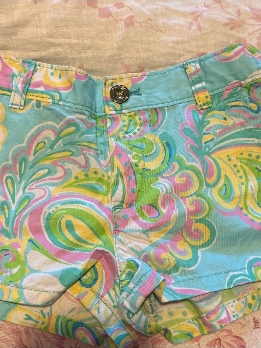 Lilly Pulitzer Girls Double Trouble Paisley Straight Hem Chino Shorts Size 7